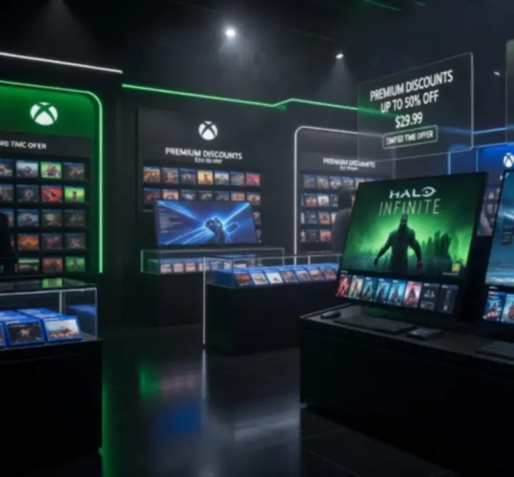 Cinematiczny banner promocyjny gier na Xbox i PlayStation 5