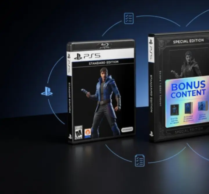 Infografika porównująca edycje gier na PlayStation 5: standardową, specjalną i kolekcjonerską