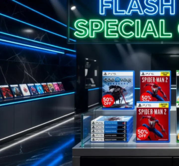 Baner prezentujący specjalne promocje na gry konsolowe