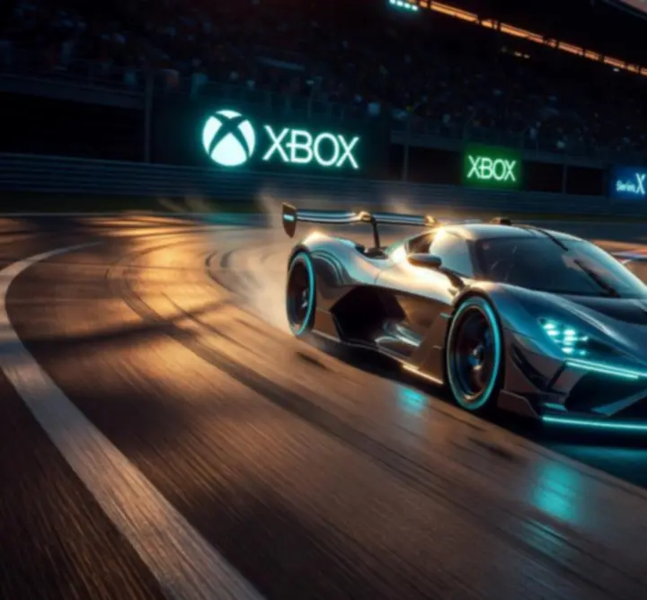Akcyjna scena wyścigowa w grze na Xbox z samochodami na torze